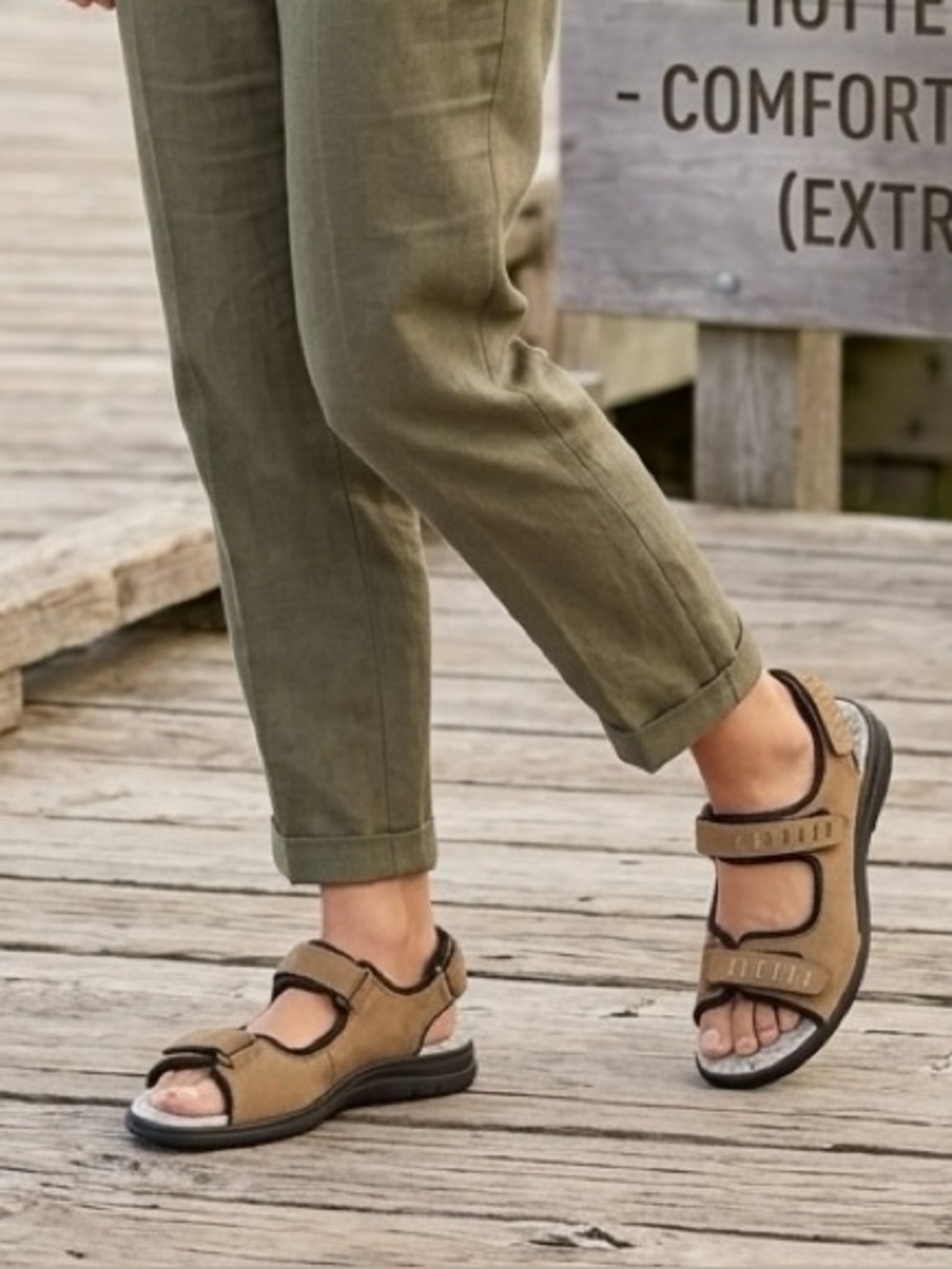 Hotter England Scarlett Comfort Walking Sandals Tan Nubuck Extra Wide Fit 9.5